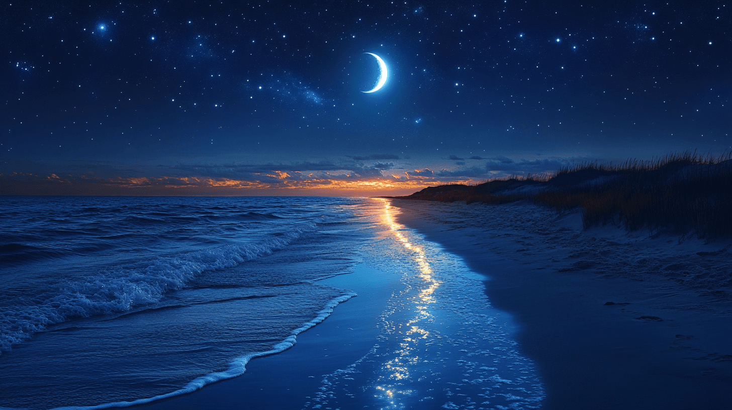 ทิวทัศน์ชายหาดยามค่ำคืนที่สวยงาม
