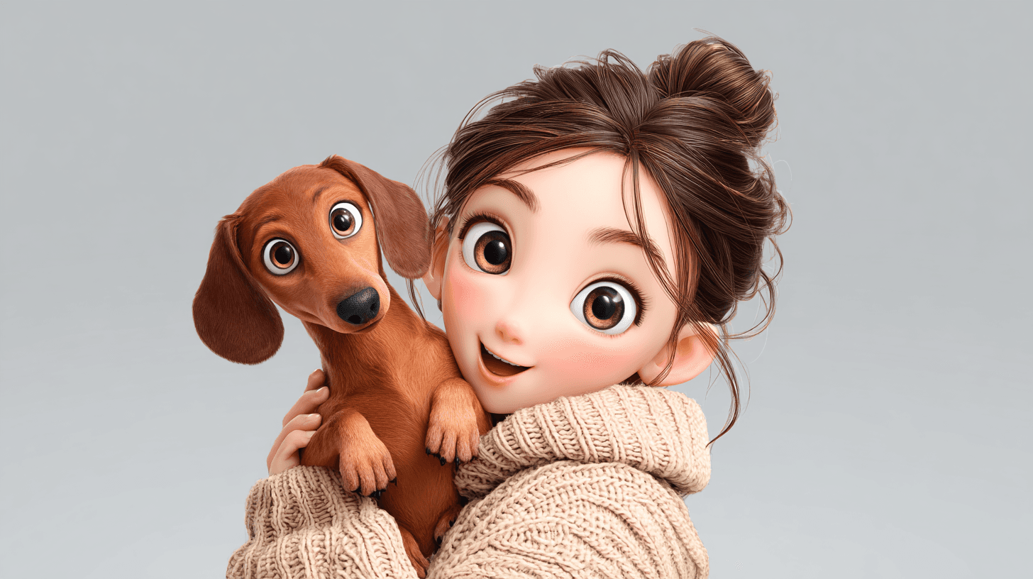 การ์ตูนสาวน่ารักกับสุนัขตัวน้อย