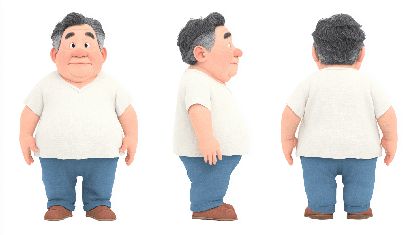 ตัวละครการ์ตูนชายอ้วน 3 มิติ