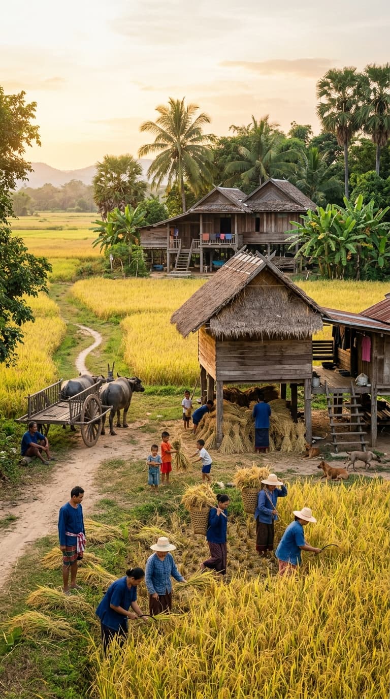 บรรยากาศชนบทไทยในฤดูเก็บเกี่ยว
