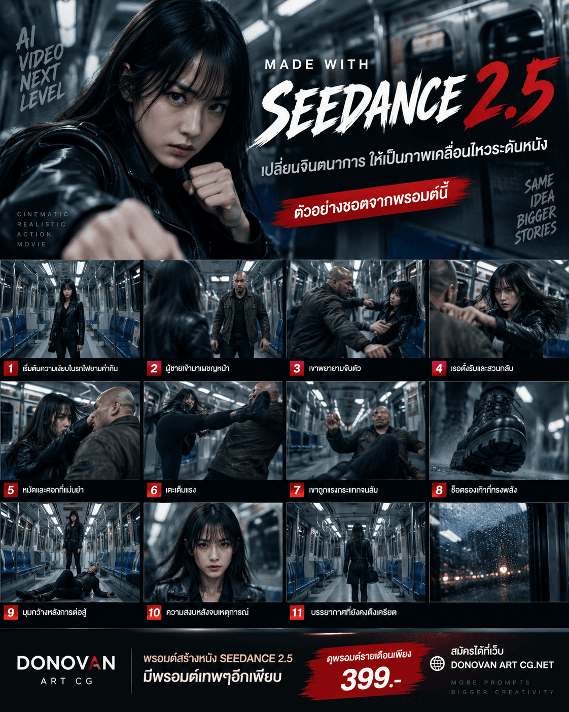 ฉากต่อสู้บนรถไฟใต้ดิน Cinematic Action | Seedance 2.5
